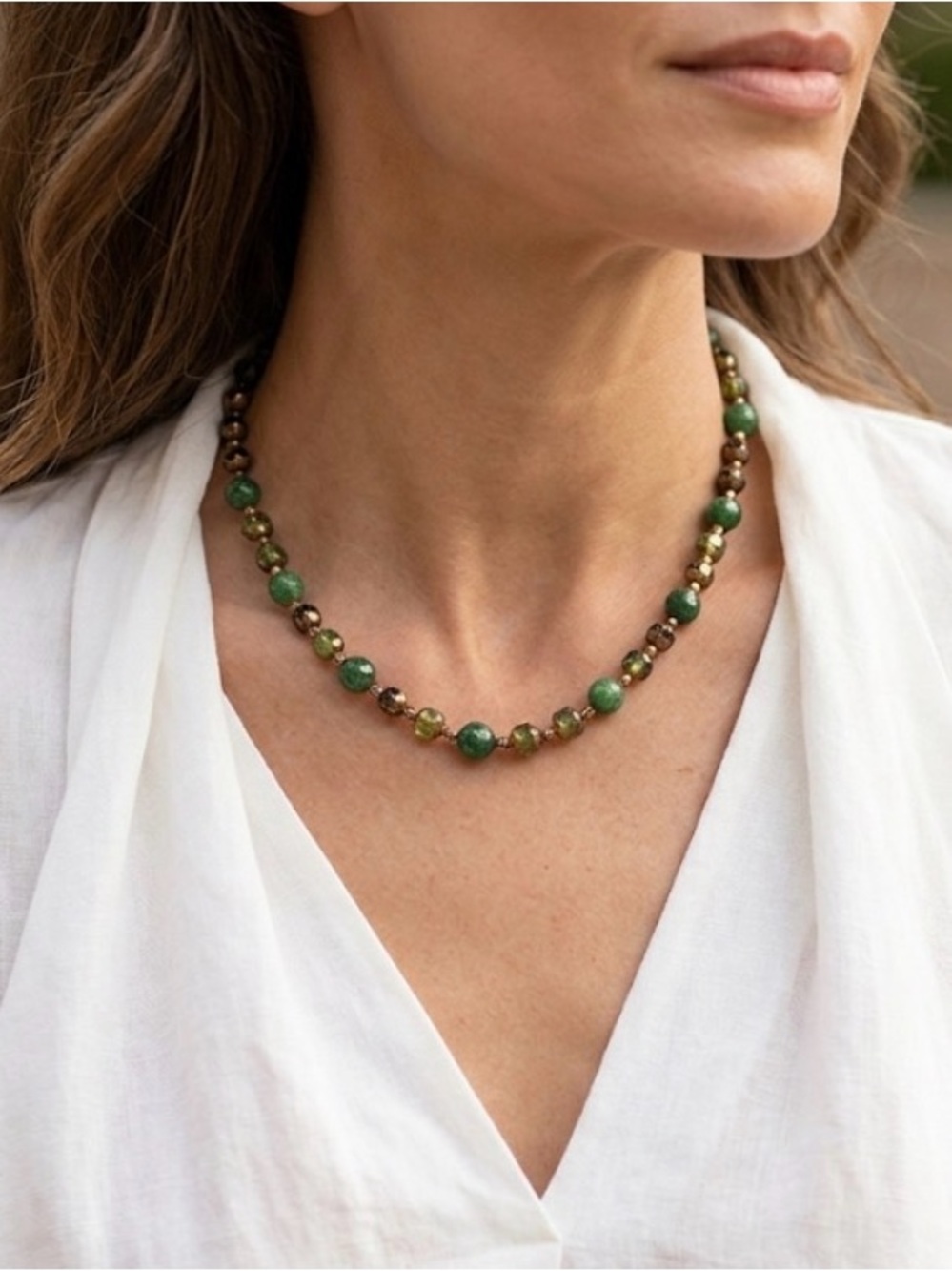 Green Serpentine Beaded Necklace - Elegant Natural Stone Design